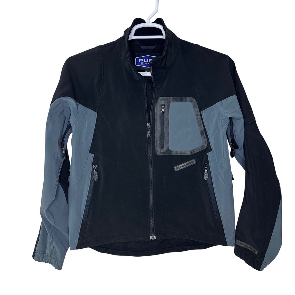 Polaris Softshell Jacket Mens Small Black Gray Zip Up ATV Vented Outdoor Utility
